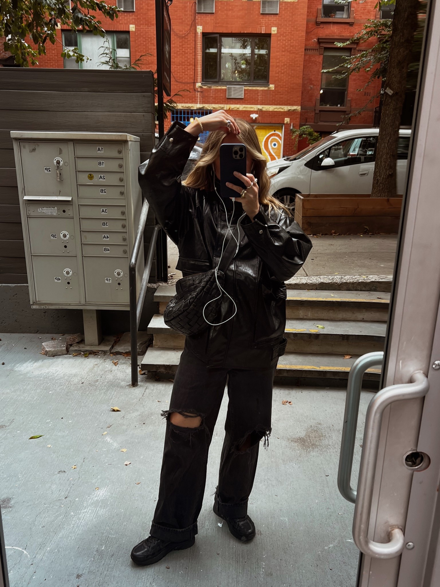 jacket is Zara 
St. Agni purse
27 jeans
most comfortable Nikes I own, I swear