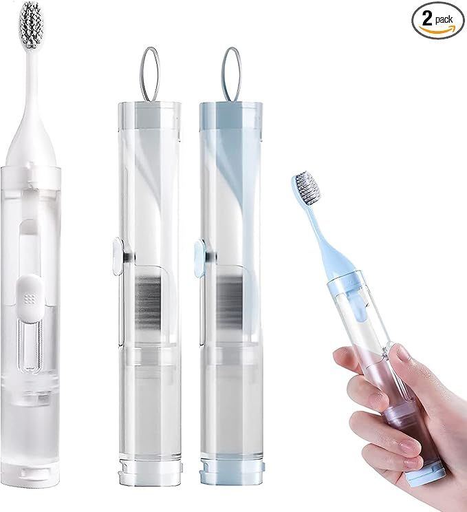 2Pcs Toothbrushes Kit Fold Travel Size Built-in Travel Toothpaste Container, Including 2 Cleaner ... | Amazon (US)