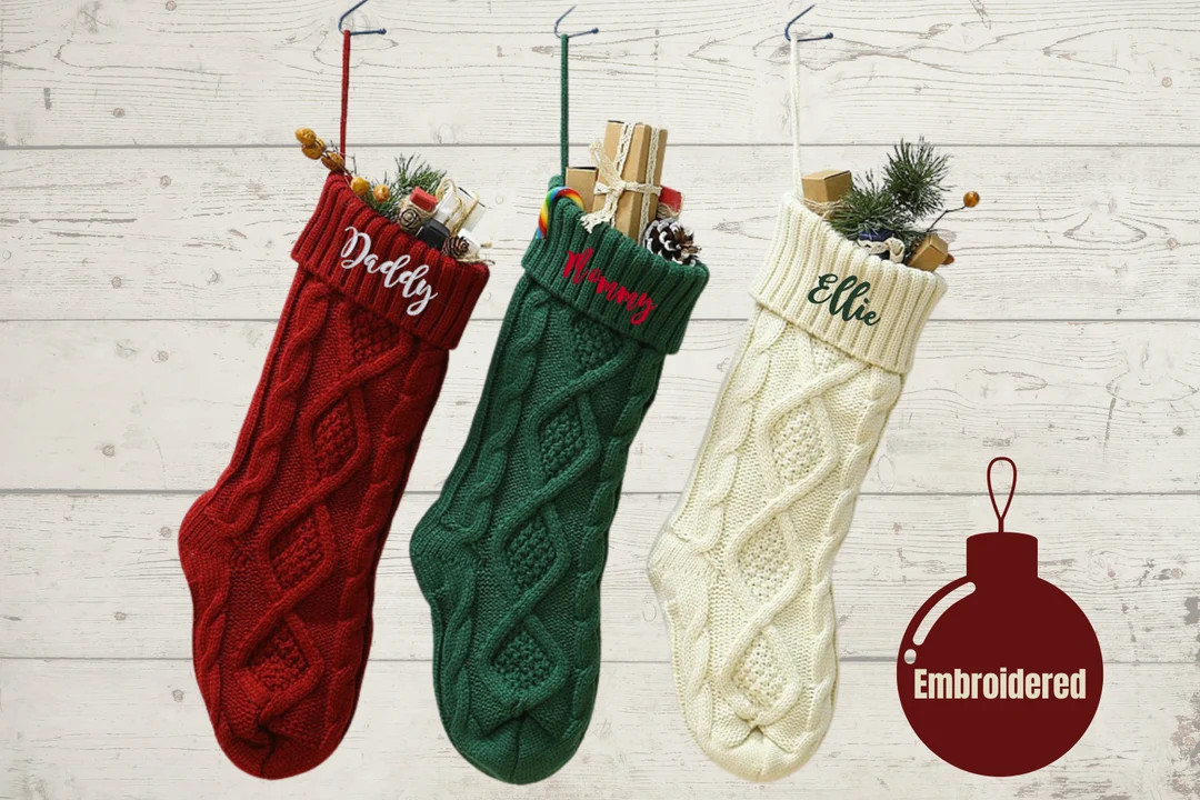 Holiday Embroidered Stocking | Monogramed Stocking | Knitted Stocking | Custom Stocking | Firepla... | Etsy (US)
