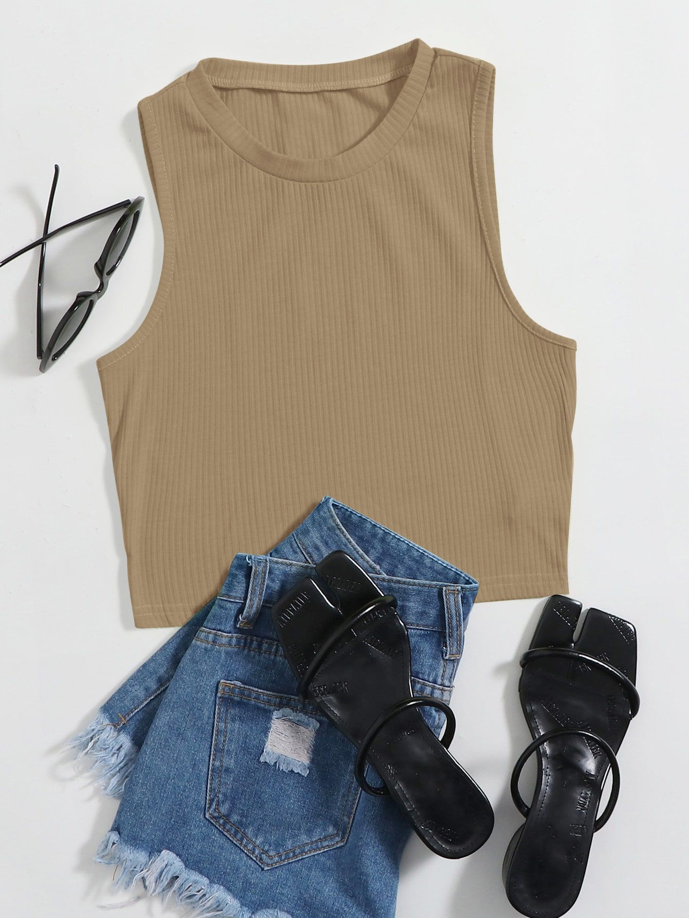 Solid Ribbed Crop Tank Top | SHEIN