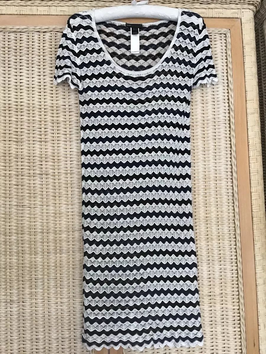 Mango Navy/White Chevron Stripe Knit Dress. Size L. New. | eBay UK