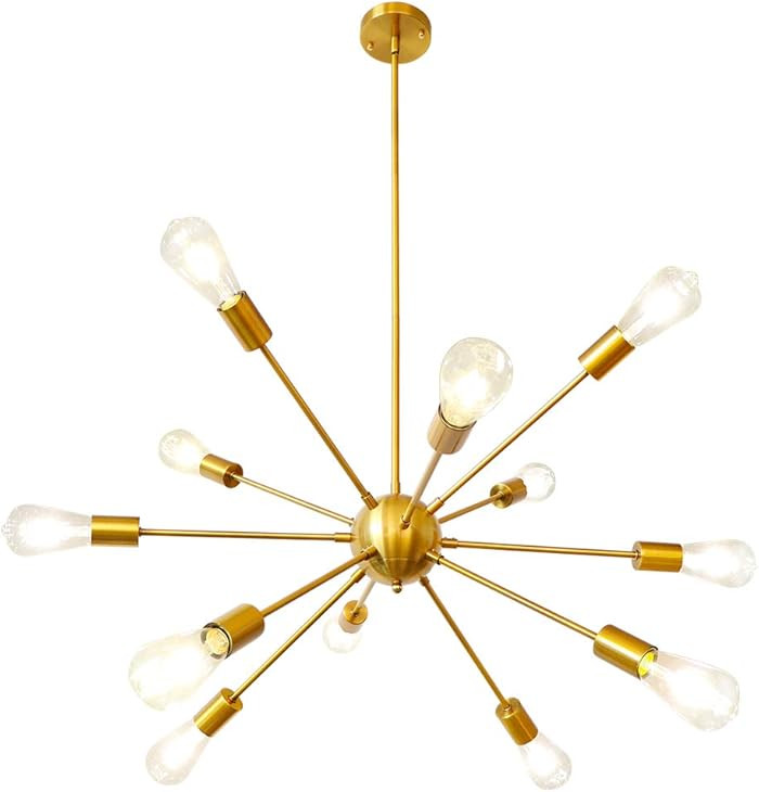 LynPon Gold Sputnik Chandelier, 12 Lights Golden Light Fixture Brushed Brass Chandeliers Kitchen Mid | Amazon (US)