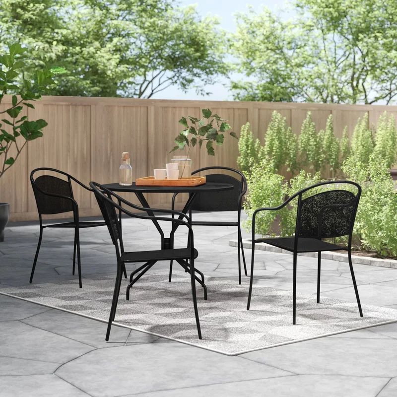 Malbon 35.25'' Round Indoor-Outdoor Steel Patio Table Set with 4 Round Back Chairs | Wayfair North America