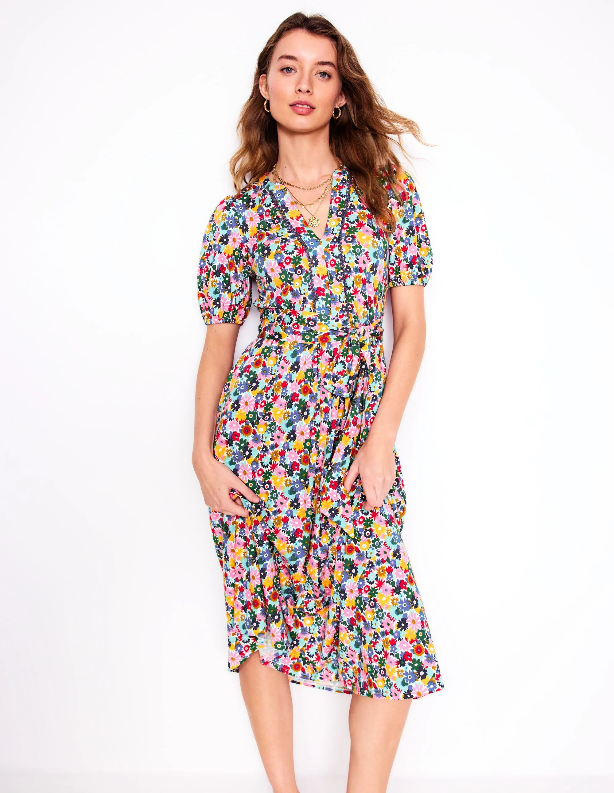 Sofia Trim Jersey Midi Dress-Multi, Paintbox Ditsy | Boden (US)