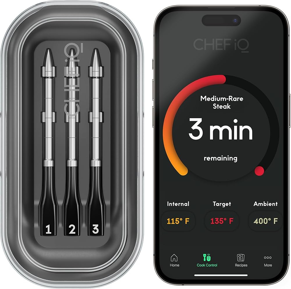 CHEF iQ Sense Smart Wireless Meat Thermometer with 3 Ultra-Thin Probes, Unlimited Range Bluetooth... | Amazon (US)