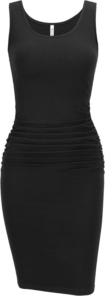 Women's Sleeveless Tank Ruched Casual Knee Length Bodycon Sundress Basic Fitted Dress | Amazon (US)