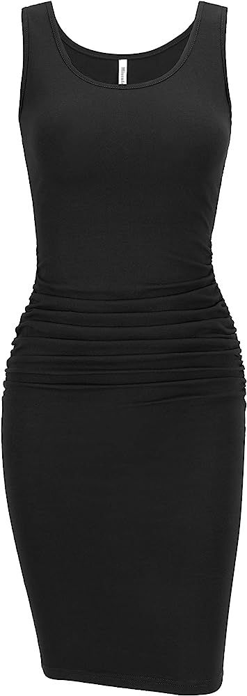 Missufe Women's Sleeveless Tank Ruched Casual Knee Length Bodycon Sundress Basic Fitted Dress | Amazon (US)