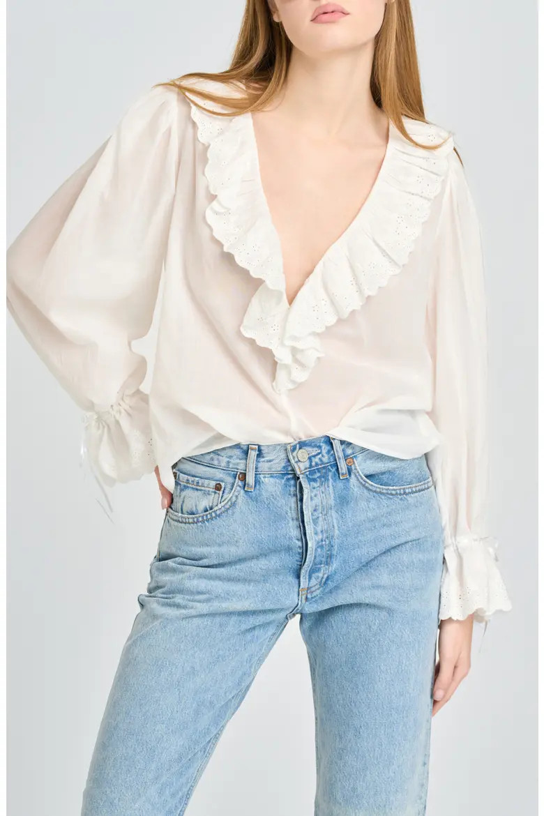 Helena Eyelet Ruffle Cotton Lawn Top (Women) | Nordstrom | Nordstrom