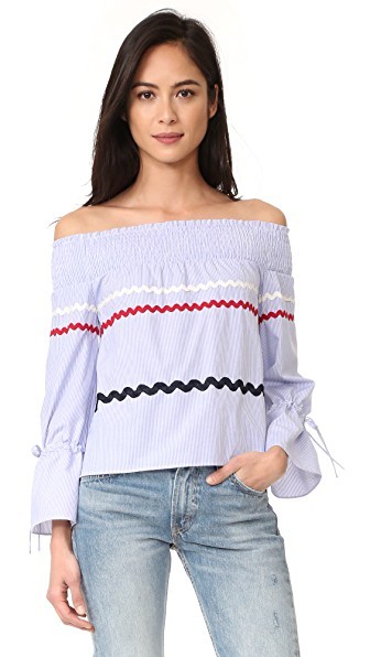 ENGLISH FACTORY Striped Off Shoulder Top | Shopbop
