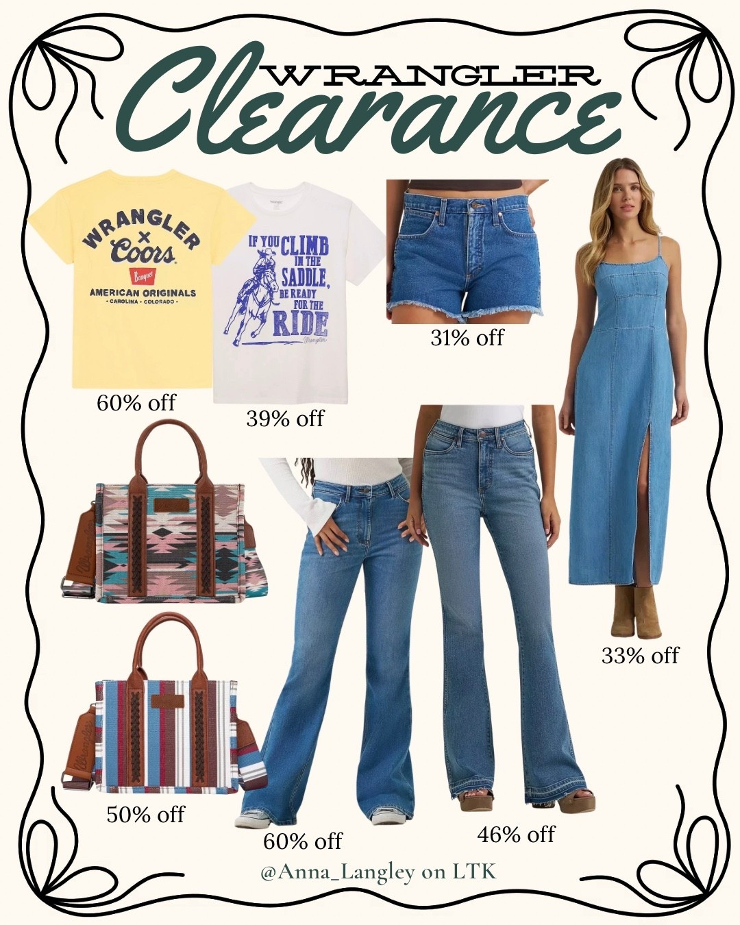 My favorite finds from Wrangler’s up to 60% off sale. Flare/ bootcut jeans, graphic tees, and tote purses oh my😍 #wrangler #wranglersale #western #bootcutjeans #flarejeans #denimsale #denimdress

#LTKSaleAlert #LTKootd