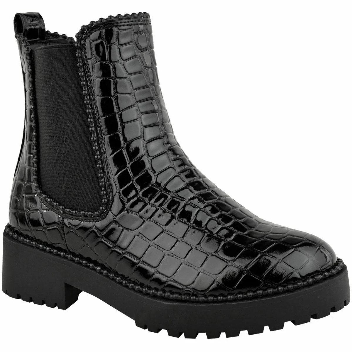 URSULA ALL BLACK CROC STUDDED CHELSEA BOOTS | Envy Shoes