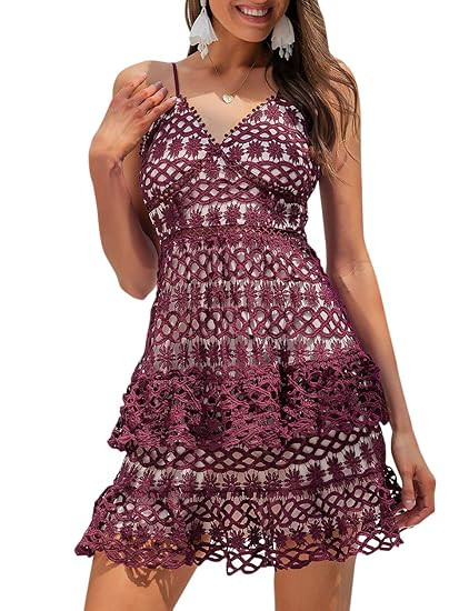 BerryGo Women's Sexy Ruffle Aline Dress V Neck Ruffle Mini Dress | Amazon (US)