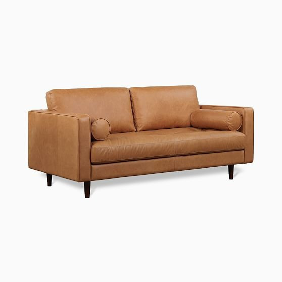 Dennes 72"" Sofa,Tan,Charme Leather,Walnut | West Elm (US)