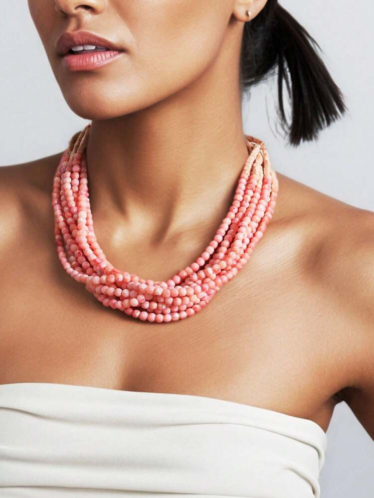 1pc Elegant Luxury Acrylic & Faux Stone Multilayer Beaded Necklace, Suitable For Women's Daily We... | SHEIN
