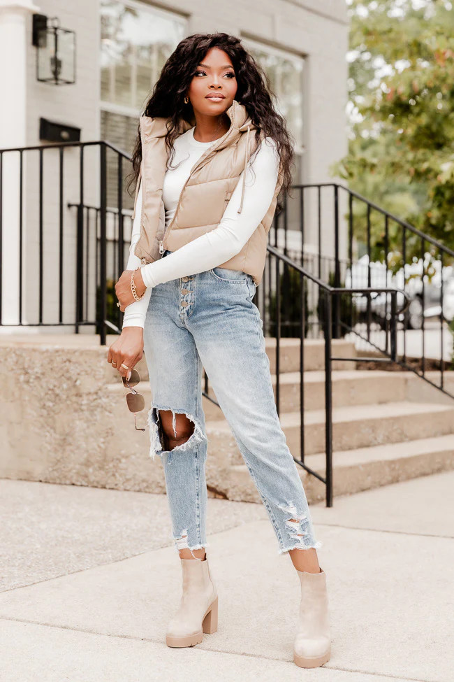 Nothing To Change Taupe Faux Leather Hooded Vest | Pink Lily