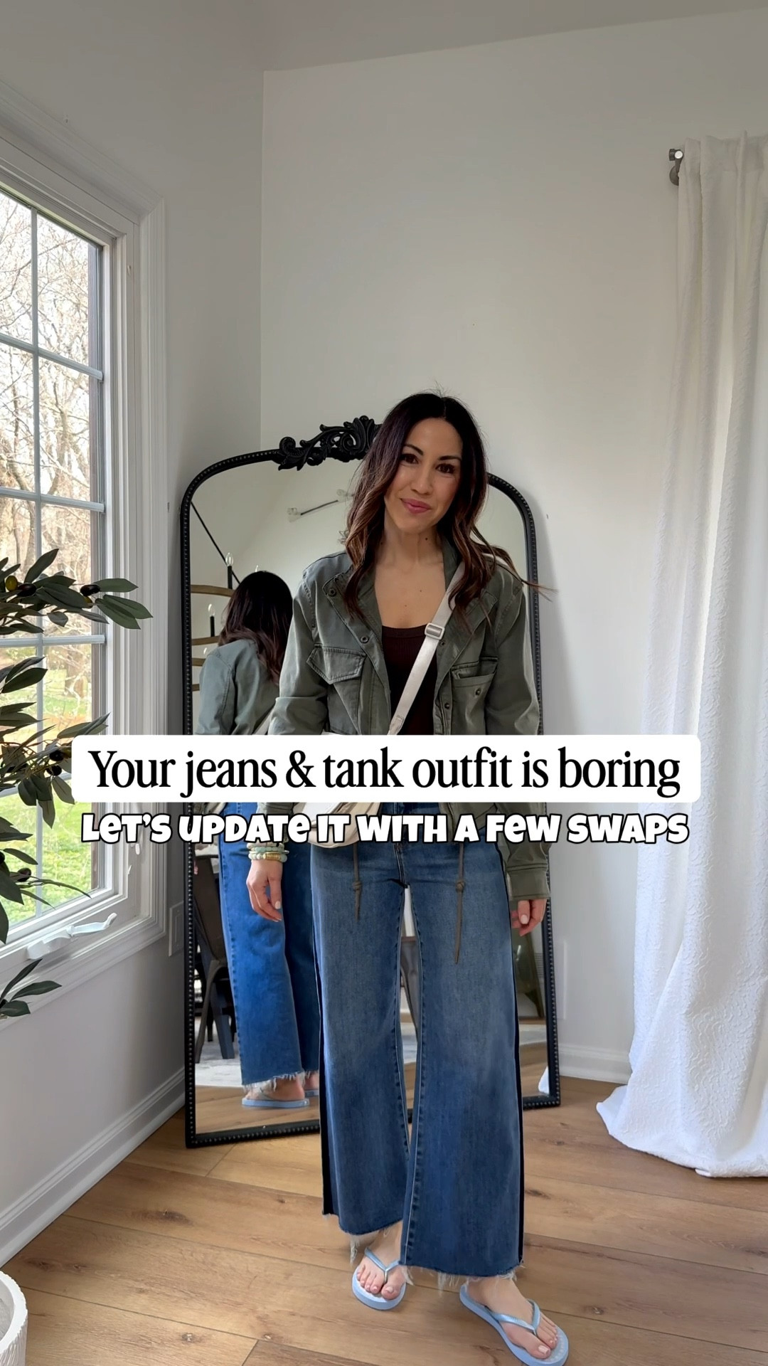 There is nothing wrong with that first outfit, but let’s just update our basic genes and tank look to be a little more spring friendly. The biggest and most affordable update is the luxe tank. These are great casually or with work outfits. Code SWEATER10C. Also my favorite designer jeans in a light wash are 20% off through today. Adding an affordable jacket and we now have the perfect casual spring outfit. Simple swaps, big difference. 

Tank small (code SWEATER10C). Jeans 26 (code SPRING20). Sandals tts. Spring jacket small. Jewelry code HOUSEOFLEO20. 

#LTKOver40 #LTKPetite #LTKSaleAlert