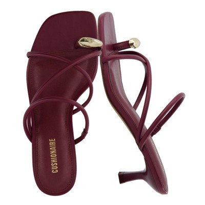 CUSHIONAIRE Maui Strappy Womens Sandals with Kitten Heels – Vegan Leather Slip On Dress Sandals for Women, Square Toe Wedding Shoes, Burgundy 8.5 | Target
