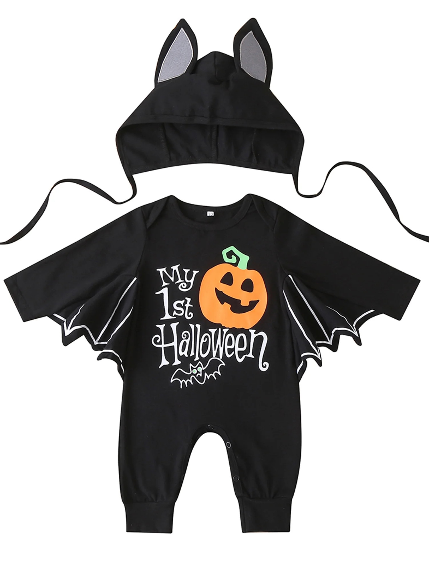 BrilliantMe Halloween Baby Boys Black Romper, Batwing Sleeve Round Collar Pumpkin Printed Pattern... | Walmart (US)