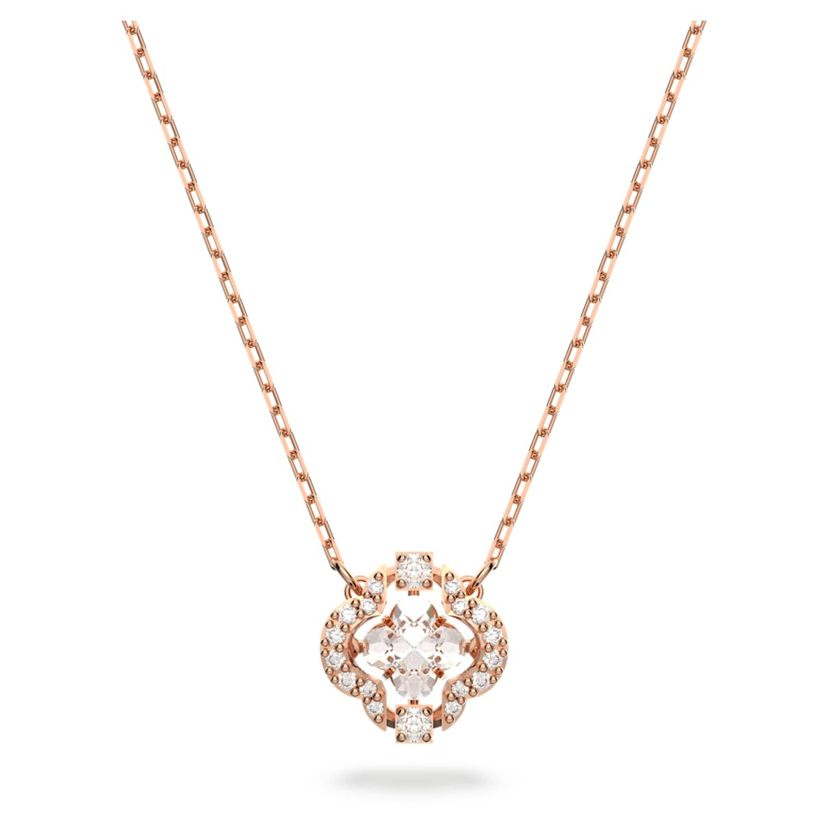 Una necklace, Clover, White, Rose gold-tone plated | SWAROVSKI