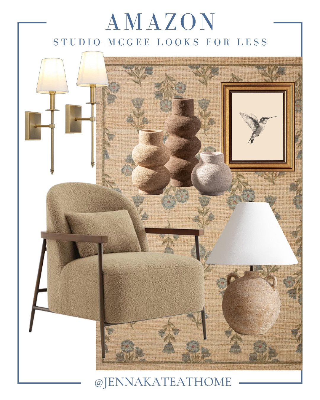 Studio McGee looks for less from Amazon include table lamp, area rug, wall art, vases, sconces, and accent chair.

Home decor, looks for less, styled home, neutral home

#LTKSaleAlert #LTKHome #LTKSeasonal