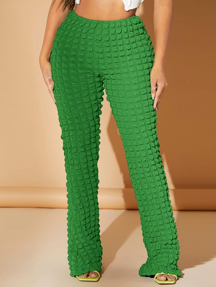 SHEIN SXY Textured Straight Leg Solid Pants | SHEIN