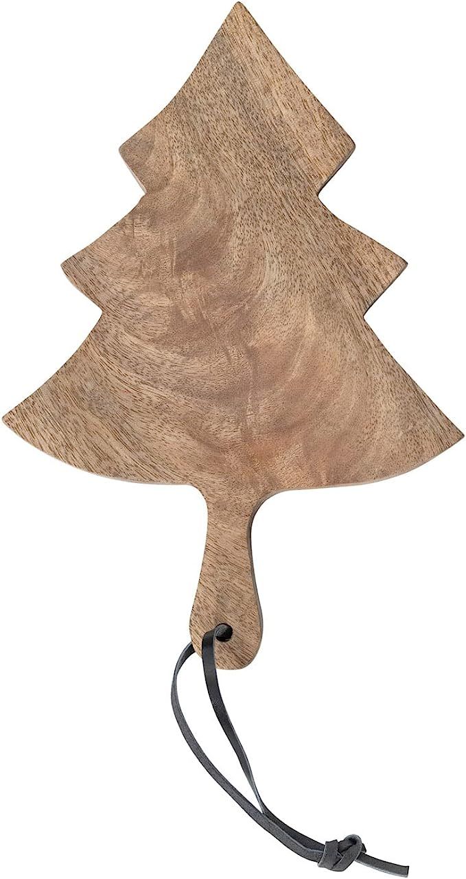 Creative Co-Op Mango Wood Tree Shaped Cheese/Cutting Board with Leather Tie | Amazon (US)