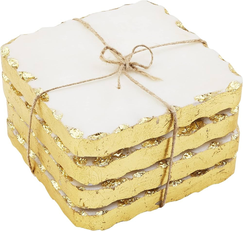 Mud Pie Marble Edge Coaster Set, Gold, 4" x 4" | Amazon (US)