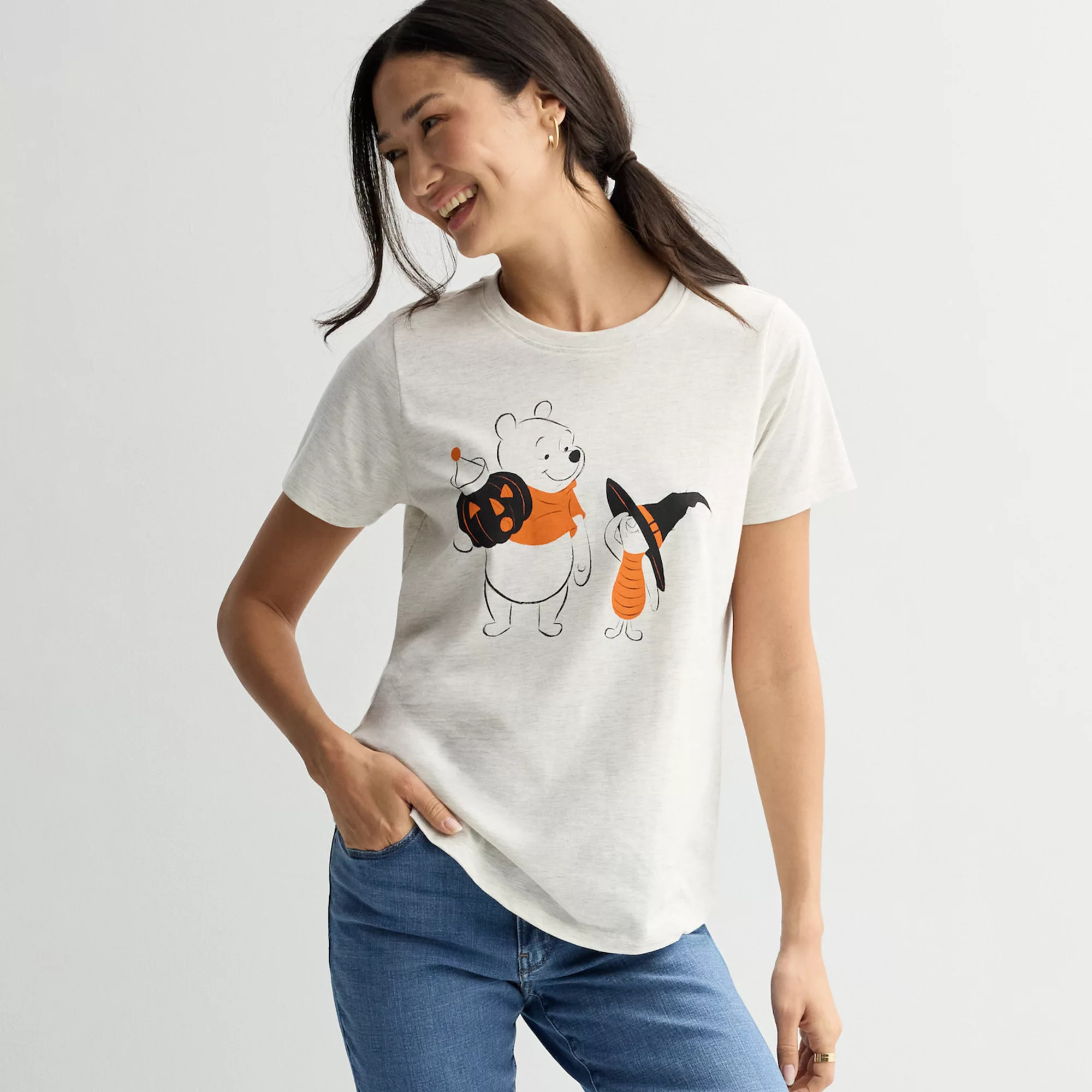 Disney's Winnie The Pooh And Piglet Pumpkin And Witch Hat Halloween Women's Graphic Tee | Kohl's