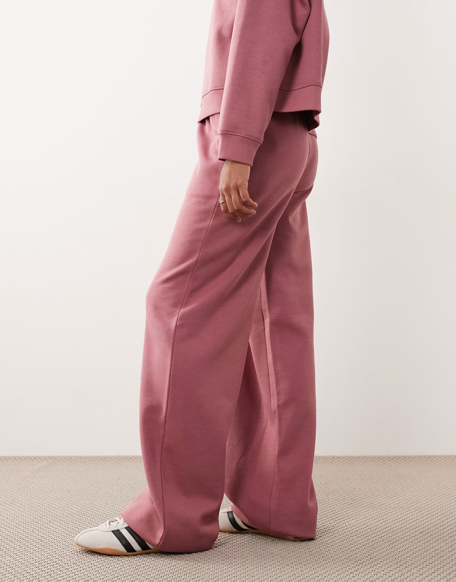 ASOS DESIGN Tall wide leg brushback sweatpants in rose pink | ASOS (Global)