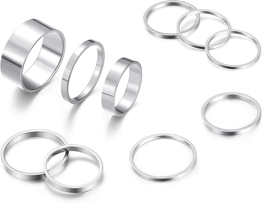 HAIAISO 8-10 Pcs Knuckle Rings Set Stainless Steel Ring Simple Smooth Finger Stackable Rings Set ... | Amazon (US)