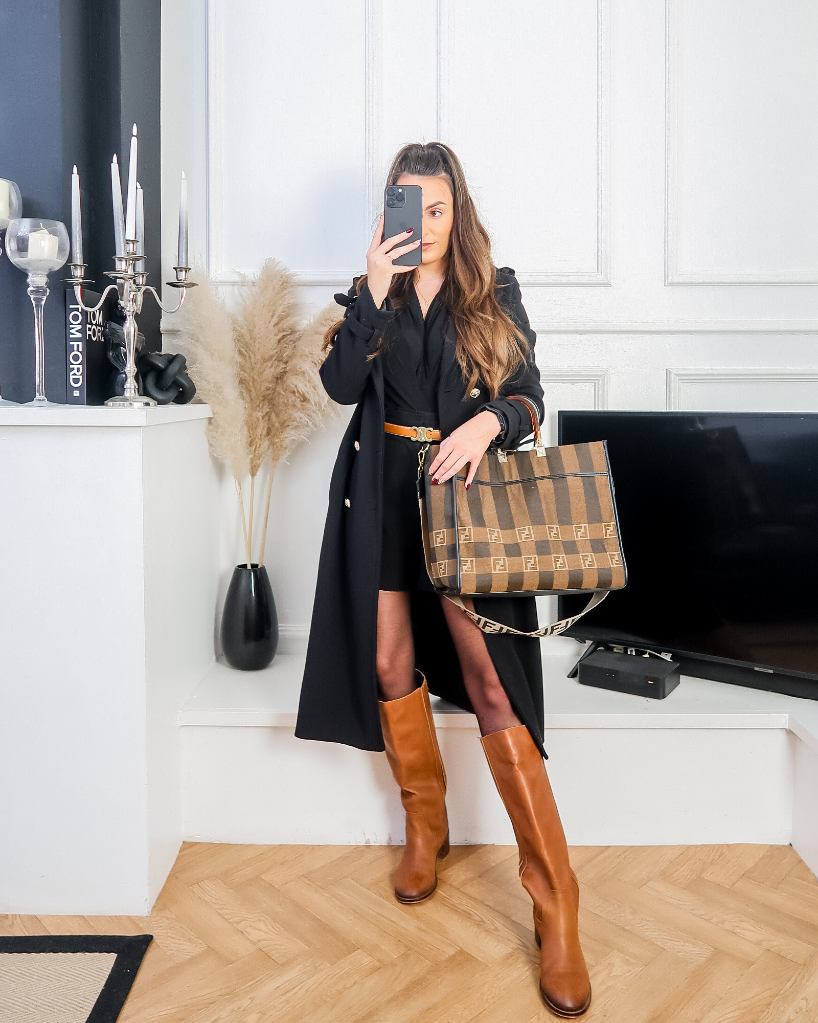 Autumn outfits, autumn fashion, brown and black outfits, brown outfit inspo, tonal outfit ideas, autumn outfit inspo, daily outfit inspo, workwear outfit inspo, everyday outfit ideas, black tailored shorts, tan boots, tan knee high boots, cognac boots, brown boots, black wrap bodysuit, celine tan belt, black trench coat, black double breasted coat, fendi sunshine tote, fendi tote bag 

#LTKuk #LTKautumn #LTKluxury