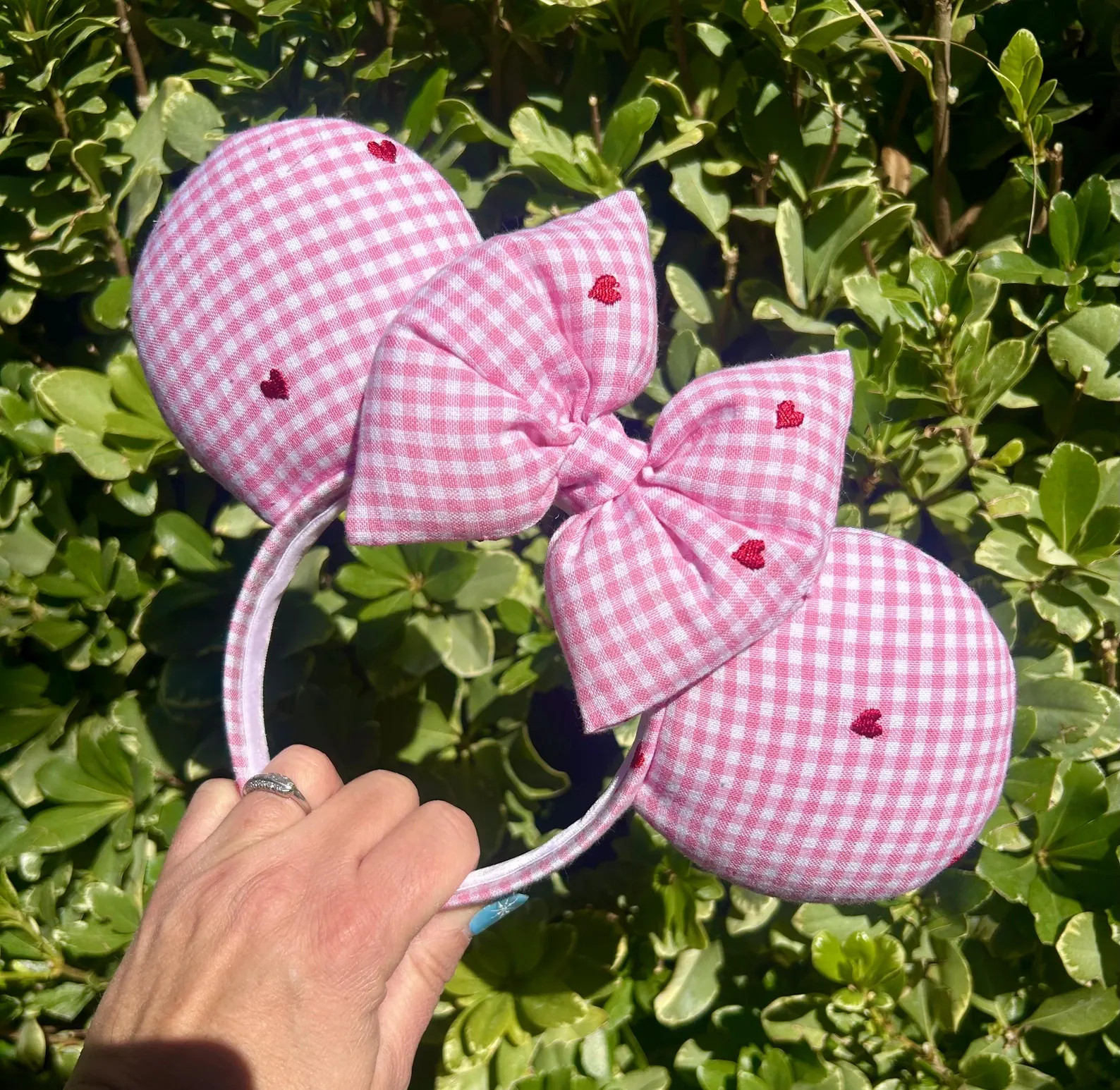 Pink Gingham Ears With Hearts, Valentine’s Ears, - Etsy | Etsy (US)