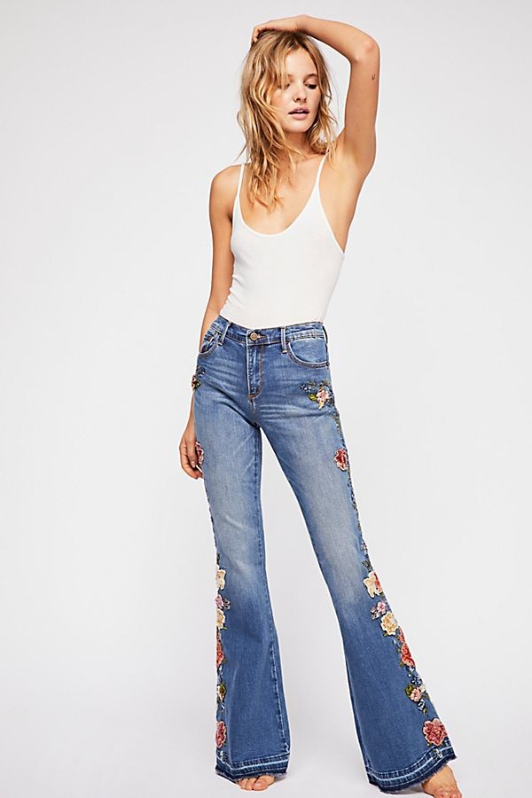 Driftwood Farrah Embroidered Flare Jeans | Free People (Global - UK&FR Excluded)