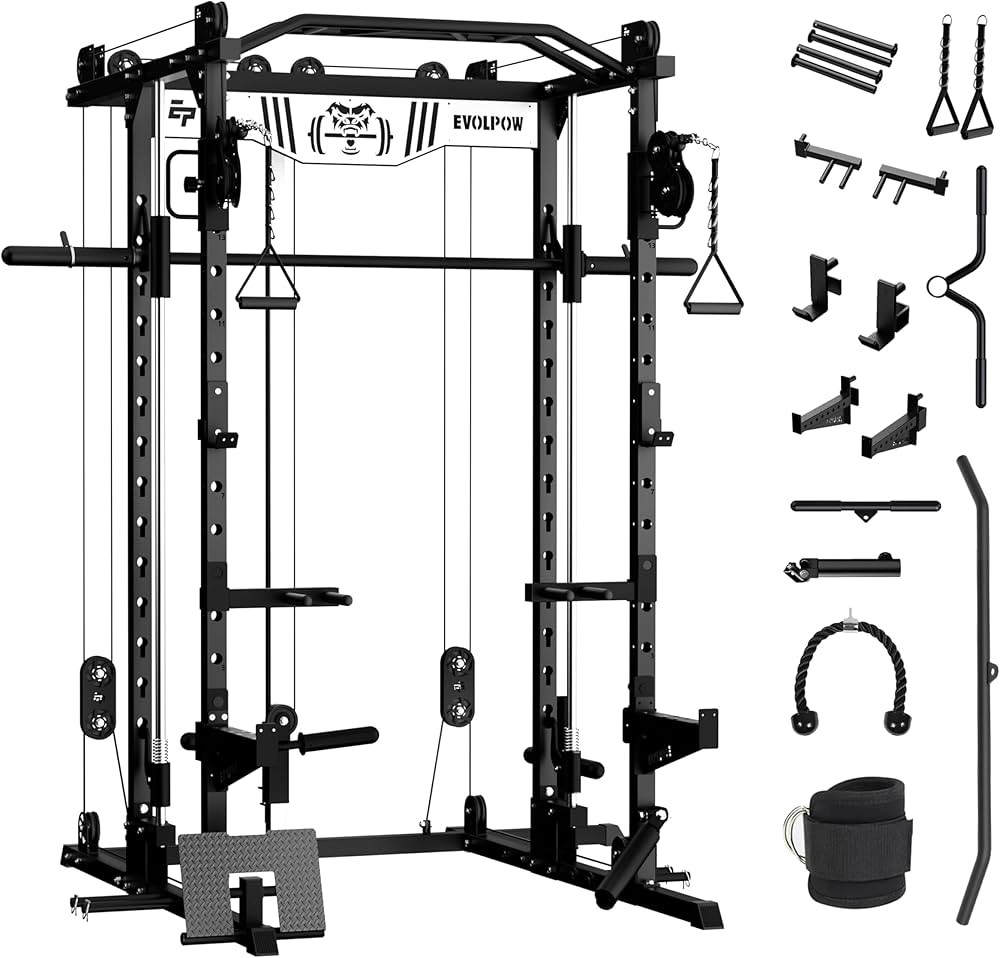 EVOLPOW M2D Smith Machine, Strength Training Squat Rack with LAT-Pull Down System & Cable Crossov... | Amazon (US)