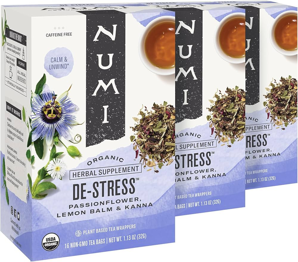Numi Organic De-Stress Tea, 16 Tea Bags (Pack of 3), Passionflower, Lemon Balm, and Kanna, Caffei... | Amazon (US)
