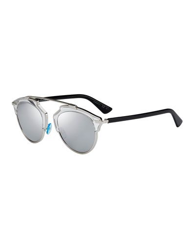 So Real Brow Bar Sunglasses, Silver | Neiman Marcus