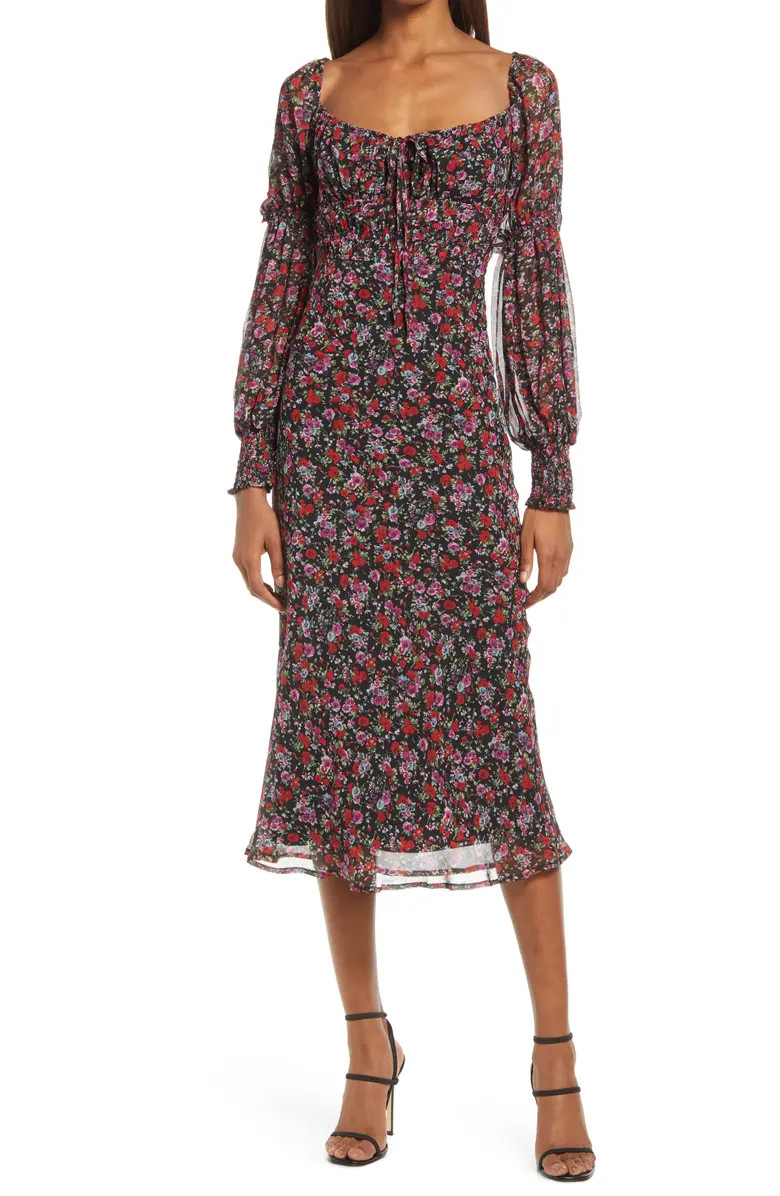 FLORET STUDIOS Floral Smocked Long Sleeve Chiffon Dress | Nordstrom | Nordstrom