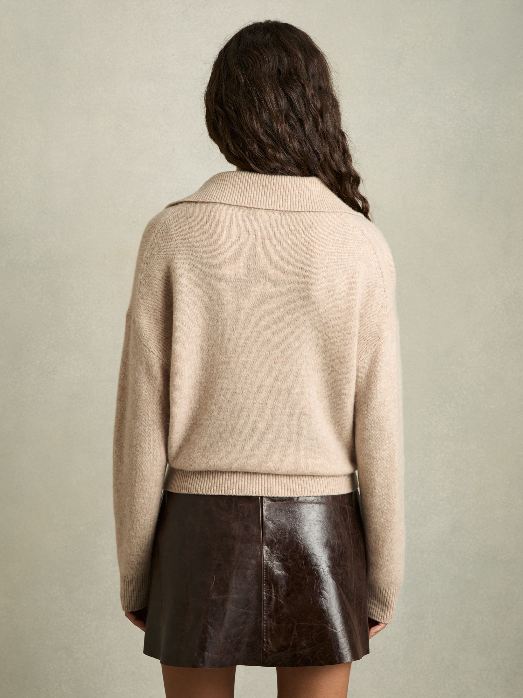 Wool-Cashmere Open-Neck Jumper in Neutral | Reiss DE