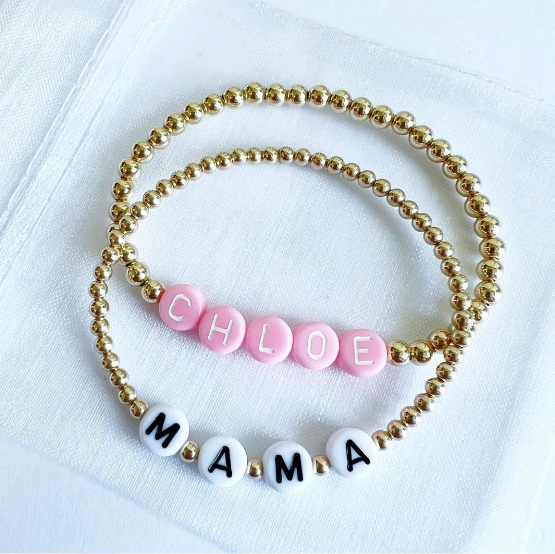 Mama Set Beaded Bracelets New Mom Mommy Gift Mothers Day Mother Daughter Gold Silver Personalized... | Etsy (US)