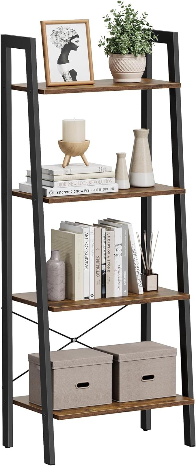VASAGLE Ladder Shelf, 4-Tier Bookshelf, Storage Rack, Bookcase with Steel Frame, for Living Room,... | Amazon (US)