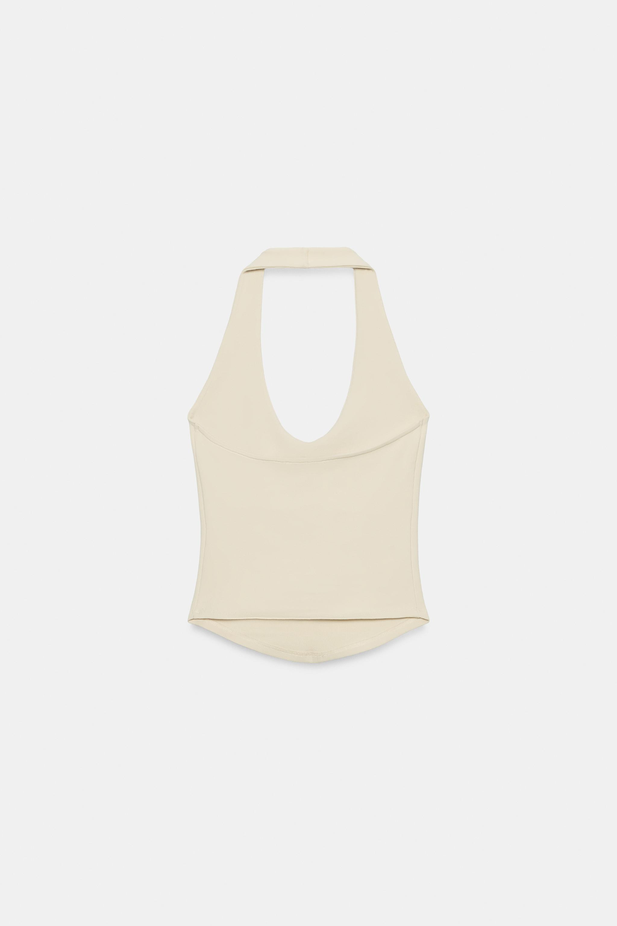Top made from a cotton blend yarn. Halter neck and round neckline. Rounded hem.Yellow4424/332/300 | Zara UK