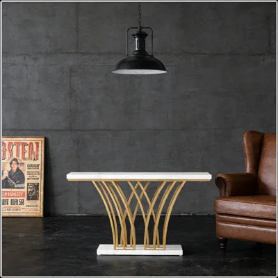 59" Luxury Gold Console Table with Faux Marble Top | Wayfair North America