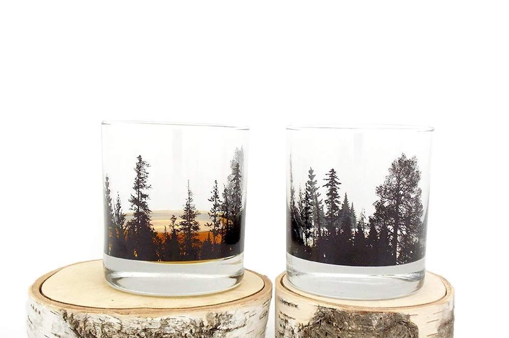 Whiskey Glasses - Forest Landscape - Screen Printed Kitchen Glasses - Whiskey Glass Set of two 11... | Amazon (US)