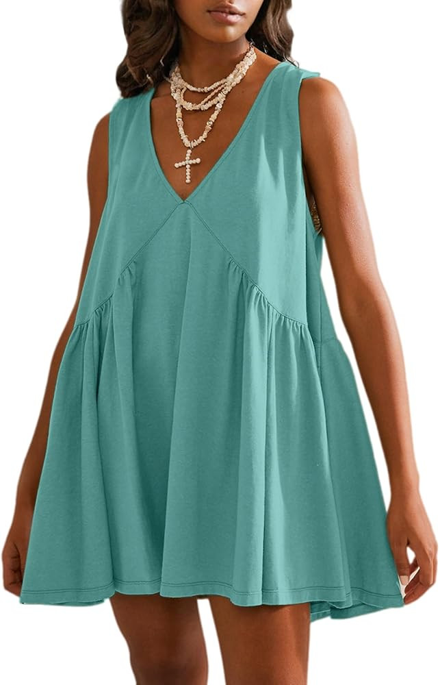 BerryGo Womens Summer Sleeveless Mini Dress Casual V Neck Beach Tank Babydoll Short Sundresses fo... | Amazon (US)