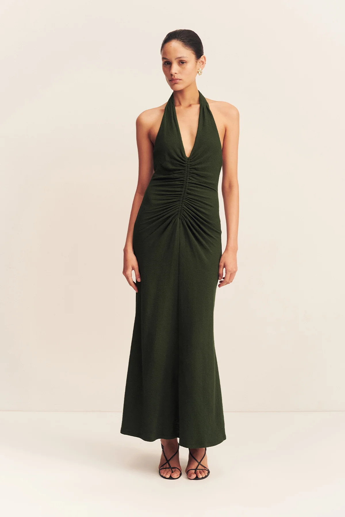 Beau Halter Ruched Midi Dress | Army Green | Dresses | Shona Joy | Shona Joy