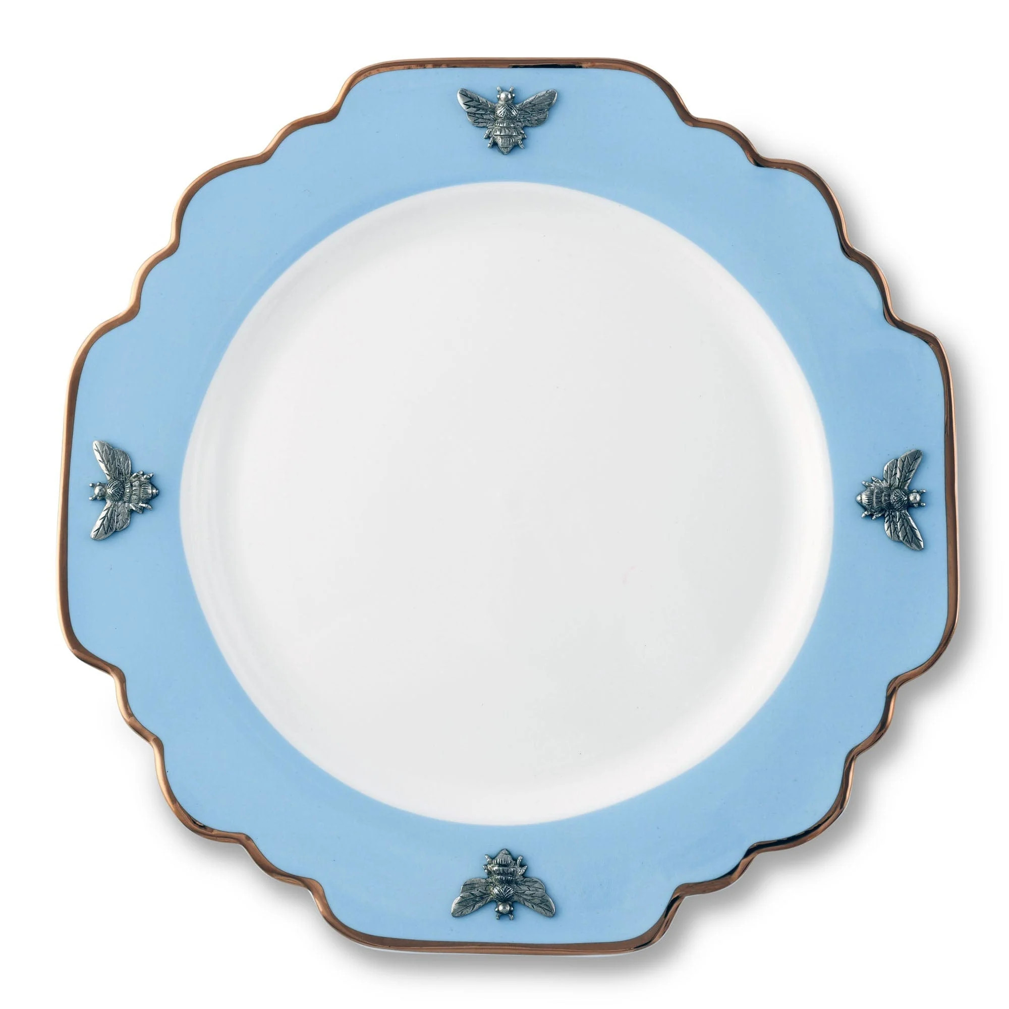 Bee Bone China Dinner Plate Blue with Gold Rim | The Enchanted Home