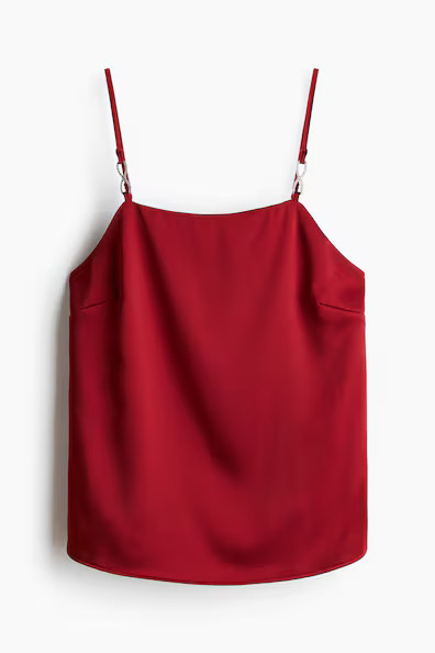H & M - Rhinestone-Detail Satin Tank Top - Red | H&M (US + CA)
