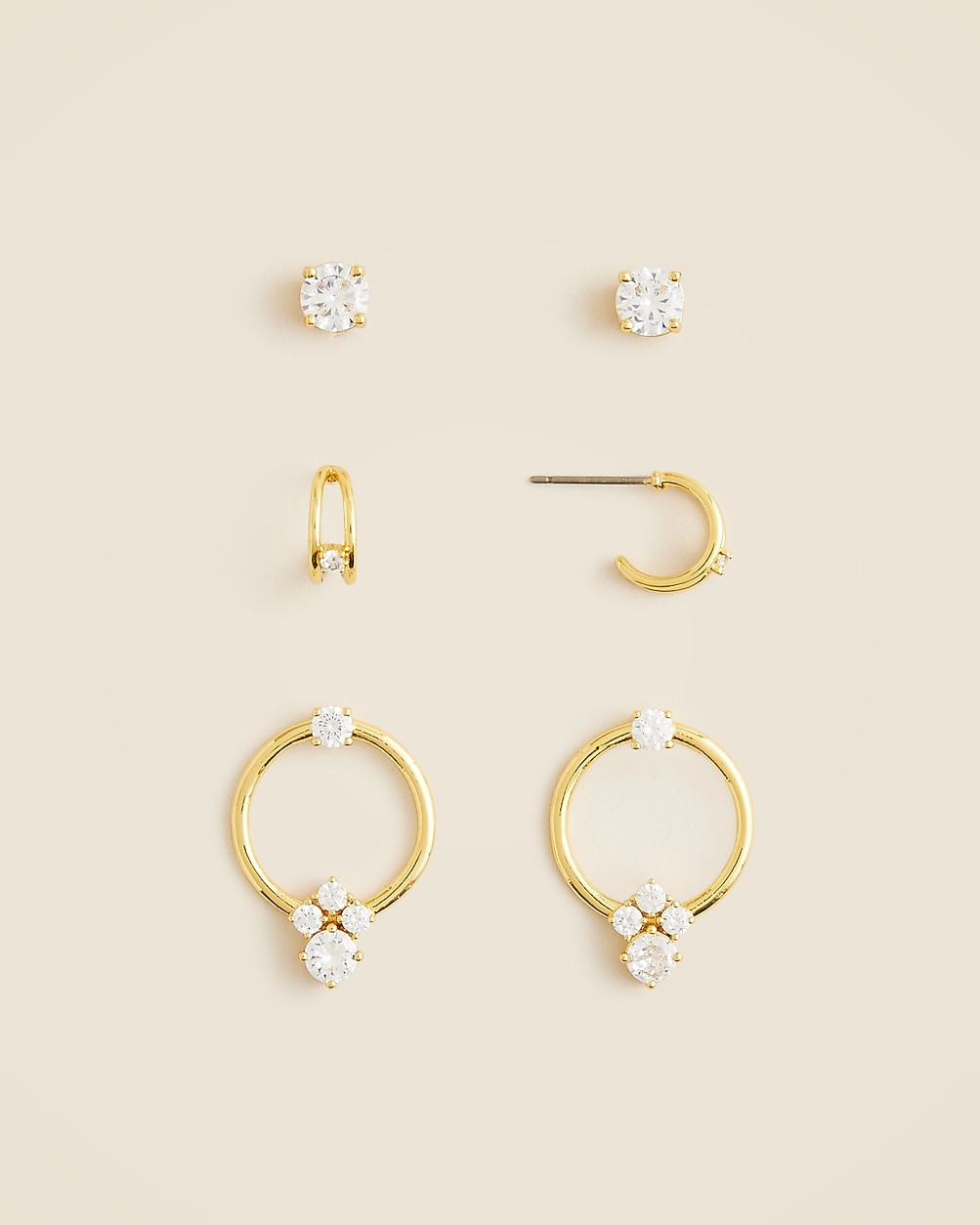 Round cubic zirconia earrings set-of-three | J. Crew US