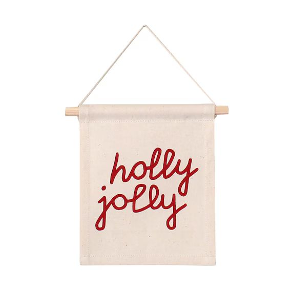 Holly Jolly Hang Sign  Mini Wall Hanging  Canvas Flag  - Etsy | Etsy (US)