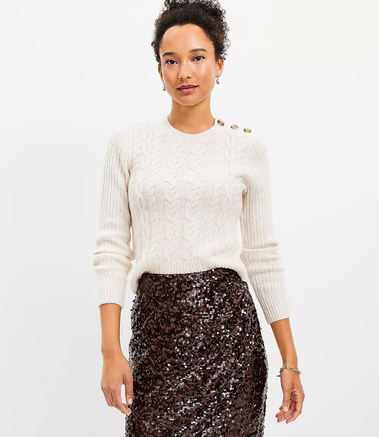 Cropped Cable Sweater | LOFT